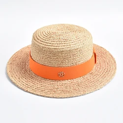 Summer Hats for Women New Natural Straw Sun Hat Ribbon Bowknot Ladies Flat Top Travel Beach Hat