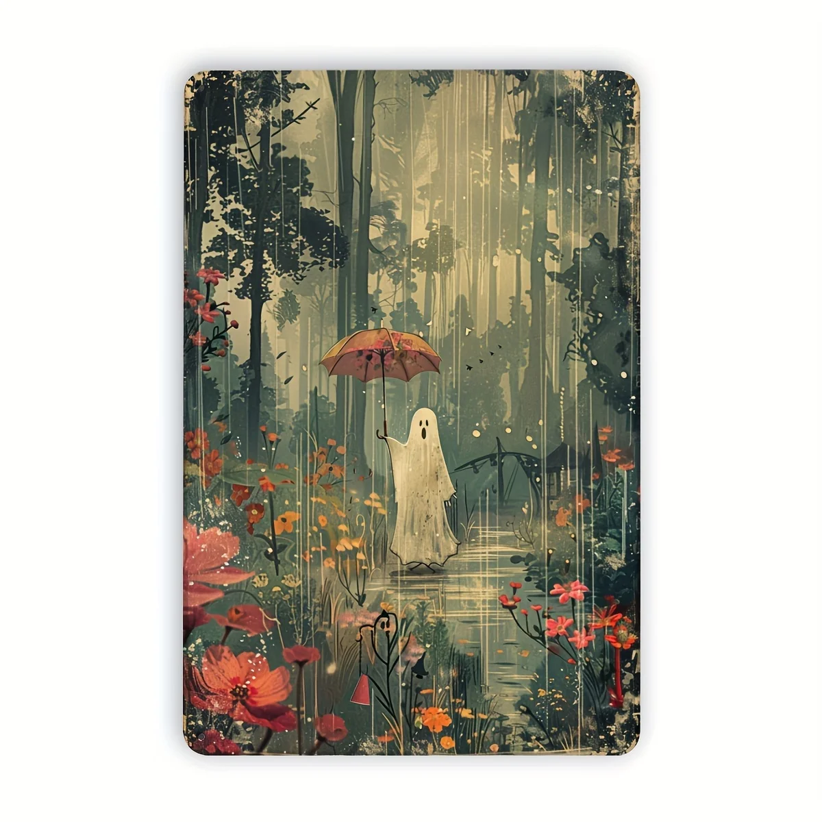 Charming Ghost Vintage Metal Tin Sign - Foil Engraving Wall Art Iron Plaque, Indoor Outdoor Decor for Home, Bedroom, Office, Stu