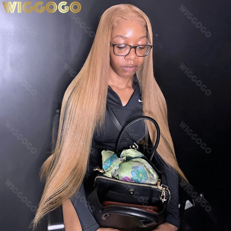 Wiggogo Bone Straight Honey Blonde Human Hair Wig 13X6 Lace Front Colored Wig 13X4 Lace Frontal Preplucked Brazilian Wig 30 Inch