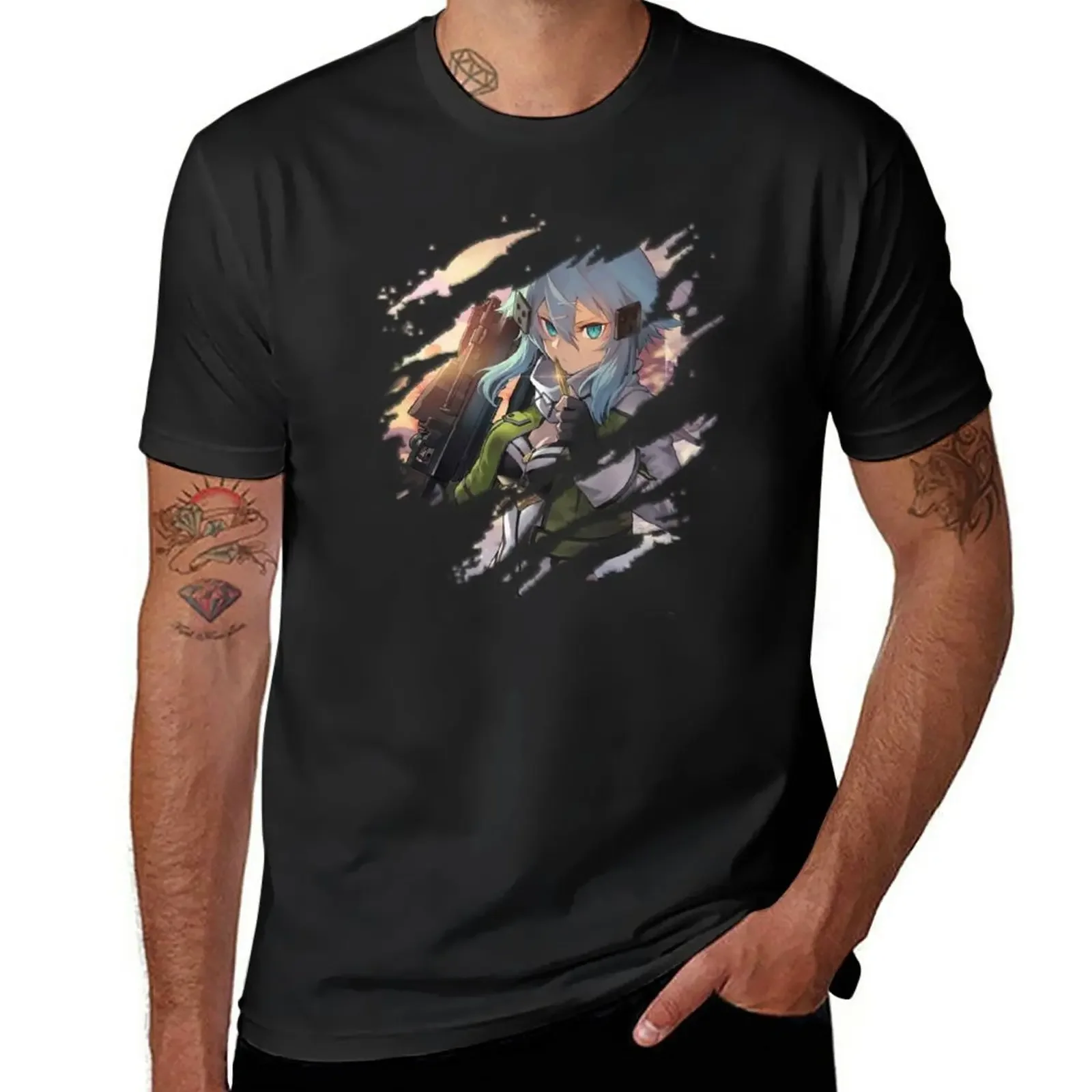 

New Sinon T-Shirt t-shirts man anime clothes funny t shirts black t shirt mens champion t shirts