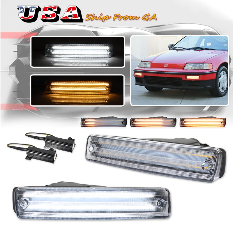 

Для Honda CRX 1990-1991 годов, передний бампер, светодиодный желтый указатель поворота, ксеноновый белый светодиодный светильник для парковки/вождения