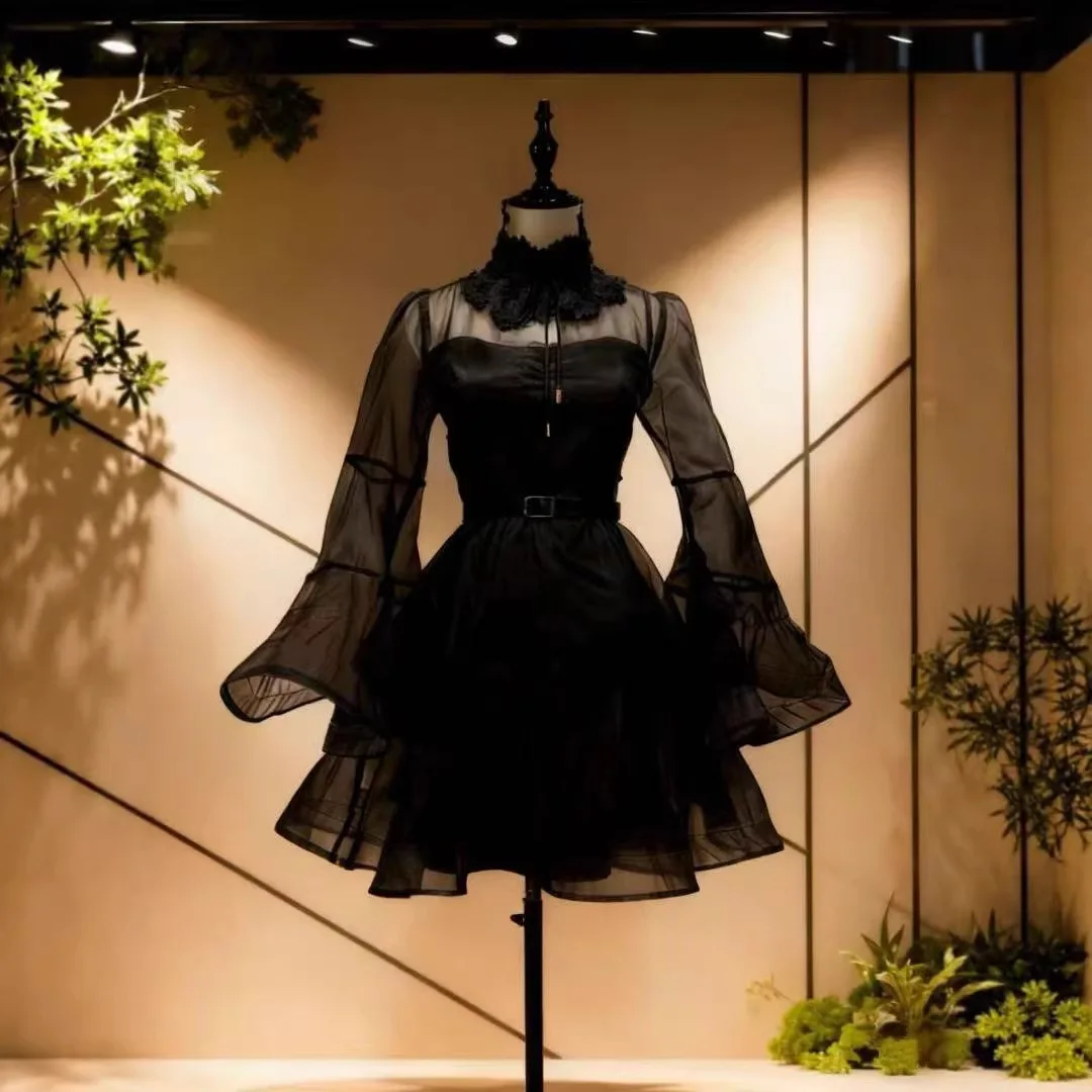 2025年ファッショナブルでエレガント、セクシーな赤いチュールシアーメッシュスカート、長袖フリル付き、女性用ストリートウェア、パーティー、イブニング、デートナイトに