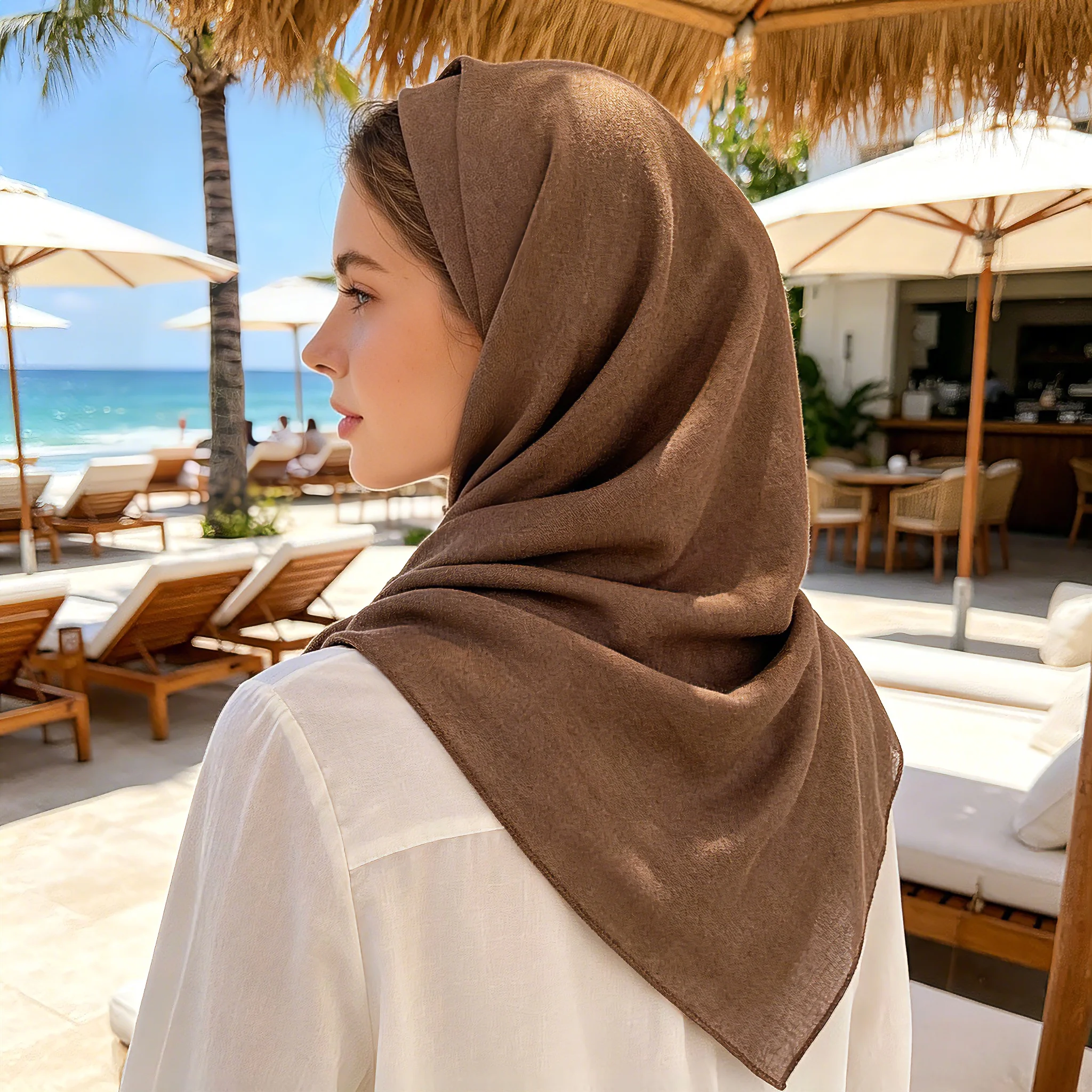 2026 New 90*90cm Square Scarves for Women Solid Color Cotton Linen Thin Headscarf Muslim Female's Hijabs Bag Accessories view 4