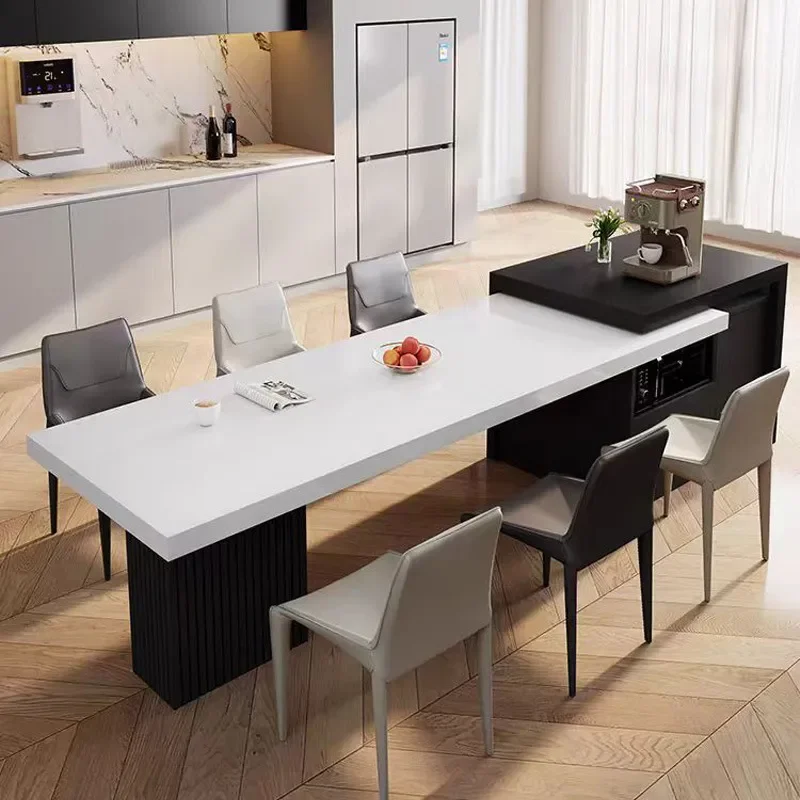 Modern Sintered Stone Kitchen Island Table Retractable Dining Counter for Small Apartment Home Use