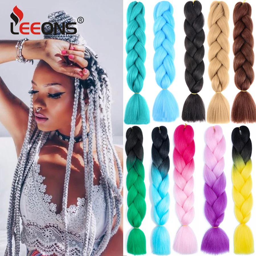 24 Inch Synthetic Jumbo Braid Pure And Ombre Braiding Hair Extensions For Women DIY Jumbo Hair Braids Black Green Gray Brown
