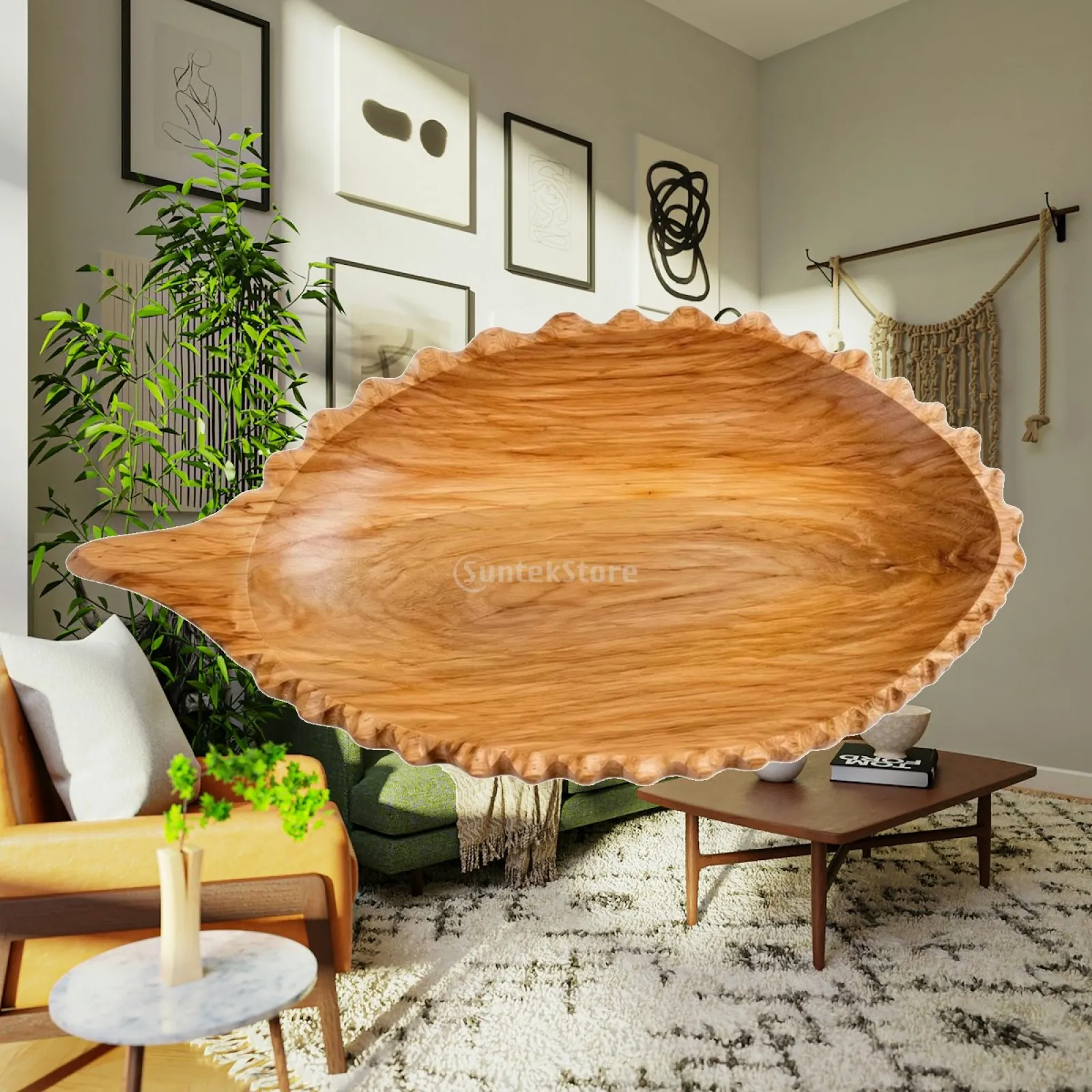Leaf Tray Shallow Wooden Foliage Bowl Smooth for Tabletop Storage, Tea Break