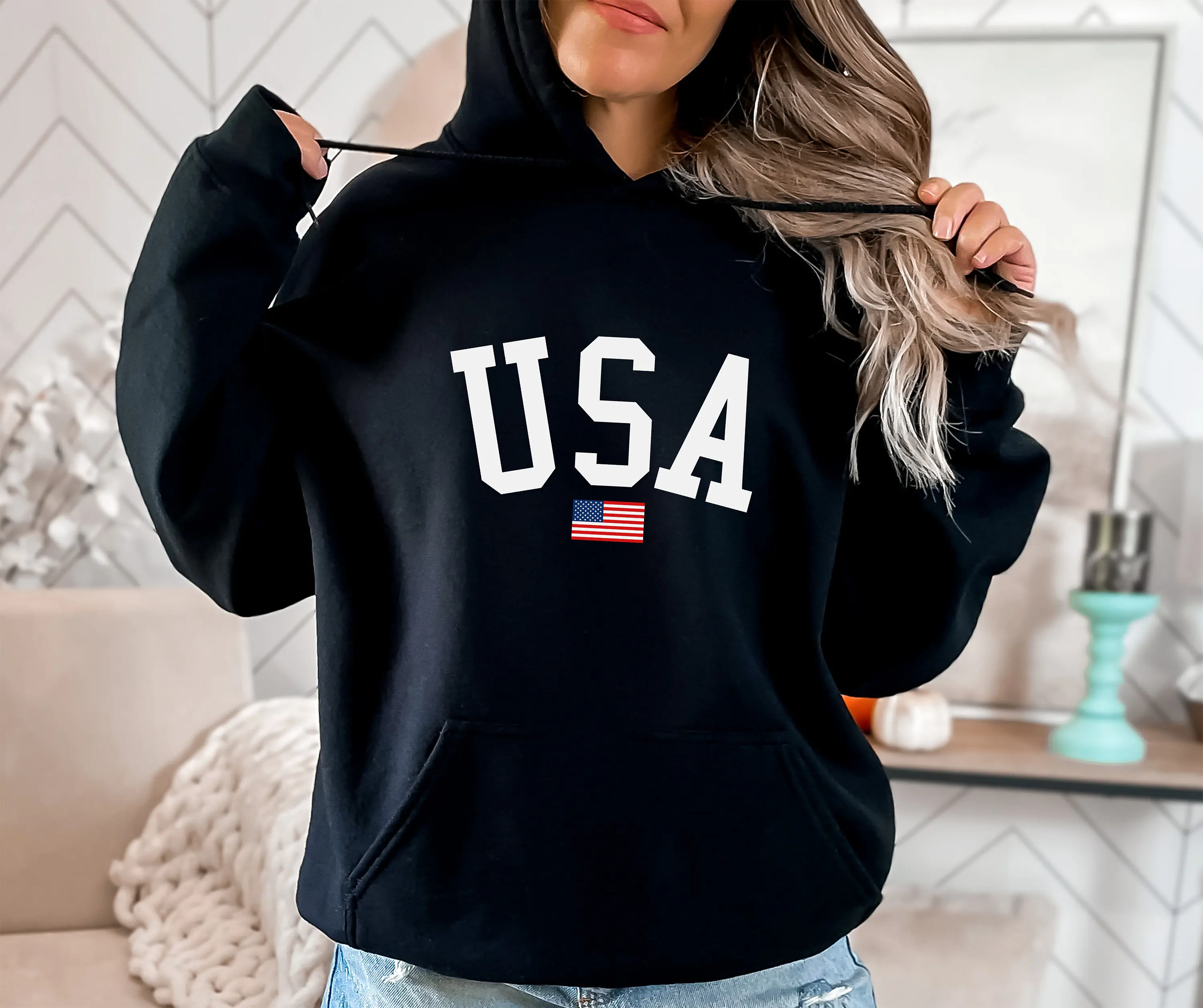 

Usa Flag Printing Hoodie for Women Long Sleeve Sweatshirt Pullover Unisex Autumn Winter Clothing Y2k Tops Vintage Streetwear