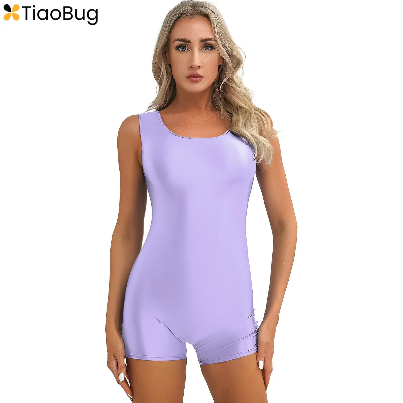 

Women's Oil Glossy Sexy Sleeveless Bodysuit Jumpsuit Short Leotard Unitard Bodycon Body Clubwear One-piece Swimsuit Swimwear