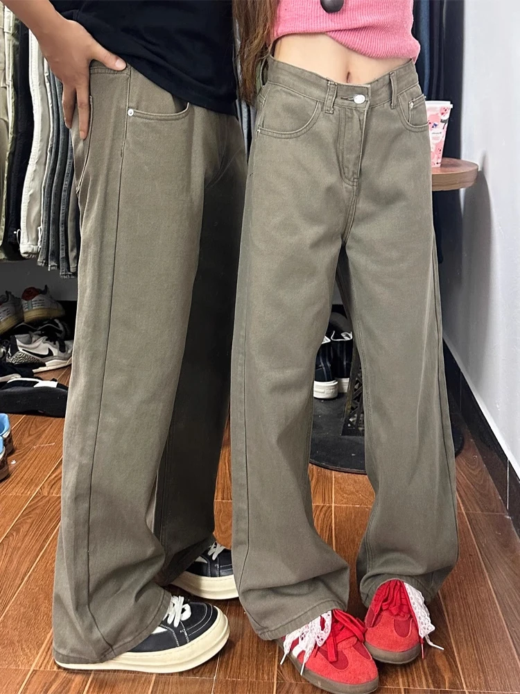 

Cleanfit прямые брюки цвета хаки с высокой талией, мужские осенне-зимние джинсы выше, удлиняющие микро расклешенные брюки