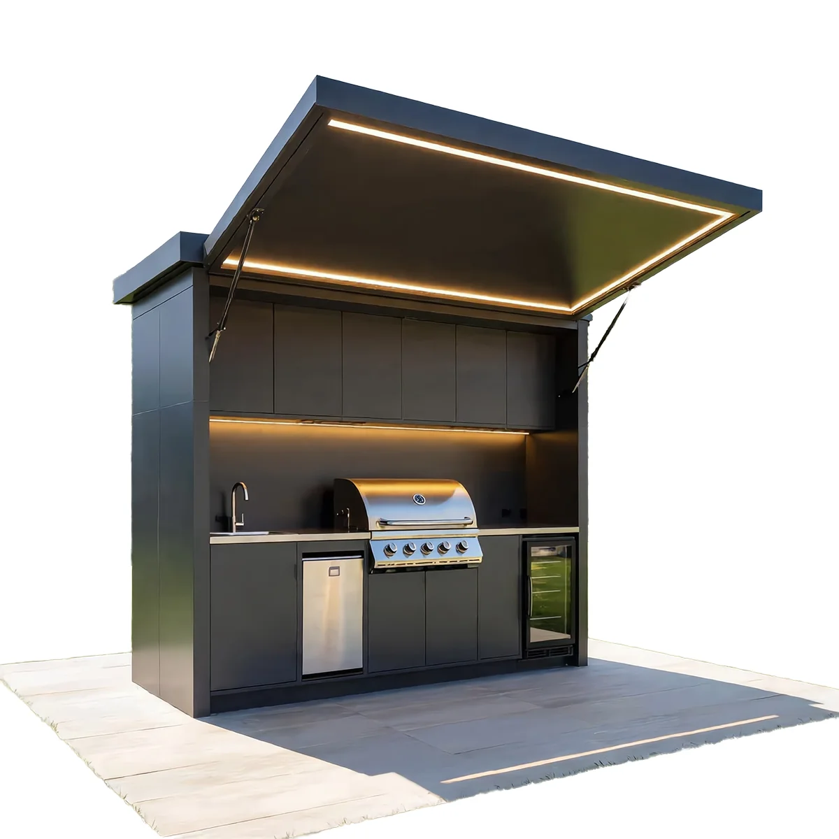 /And LED Light Outdoor Kitchen Cabinets & Accessories /2026 Stainless Steel Outdoor Kitchen Cabinets With MINI Glass Fridge