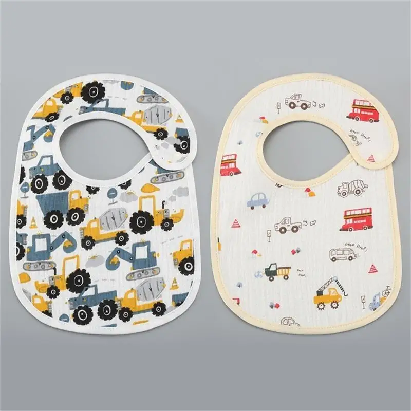 

Q22D 2pcs/set Cotton Baby Bibs Cartoon Print Absorbent Saliva Towel for 6-24M