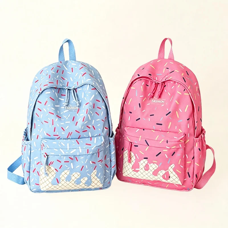 Koreanischer süßer Rucksack für Studenten, Schultasche, Cartoon-Eiscreme-Aufdruck, Preppy-Stil, Vintage-Laptop-Reiserucksack, große Kapazität