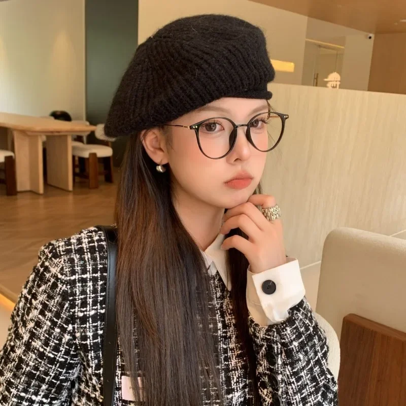 Fashion Maheimao Knitted Beret Retro Women\'s Bonnet Soft Hat Winter Warm Solid Color Cashmere Cap For Girl Warmer Accessories