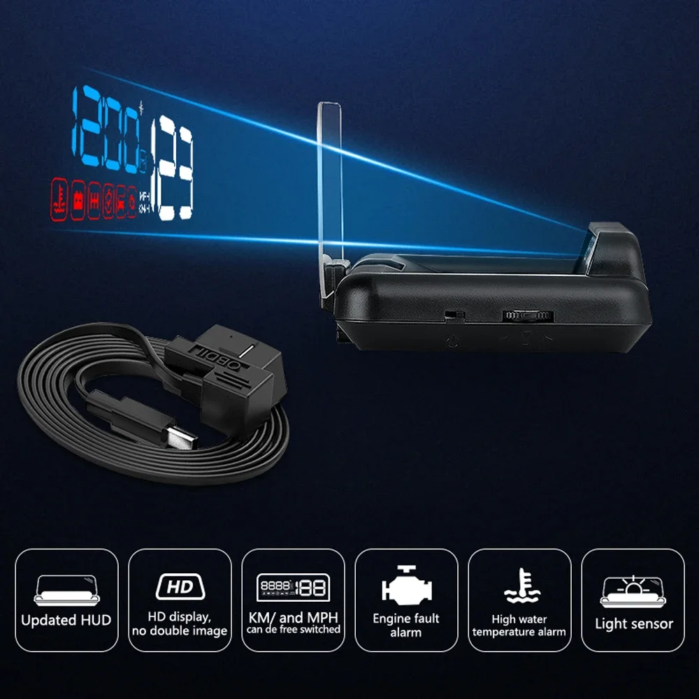 C500 سيارة HUD السيارات Obd2 رئيس متابعة عرض عداد السرعة RPM درجة حرارة الماء الجهد السرعة الزائدة إنذار التعب القيادة تذكير على مدار الساعة