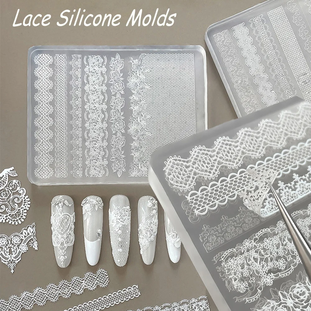 3D-Spitzen-Nagelformen aus weichem Silikon, hohle Spitzen-Rosenblüten-Formen für französische Nagelkunst, ultradünne Spitzen-Design-Nagelsilikon-Schablone – Detail 1