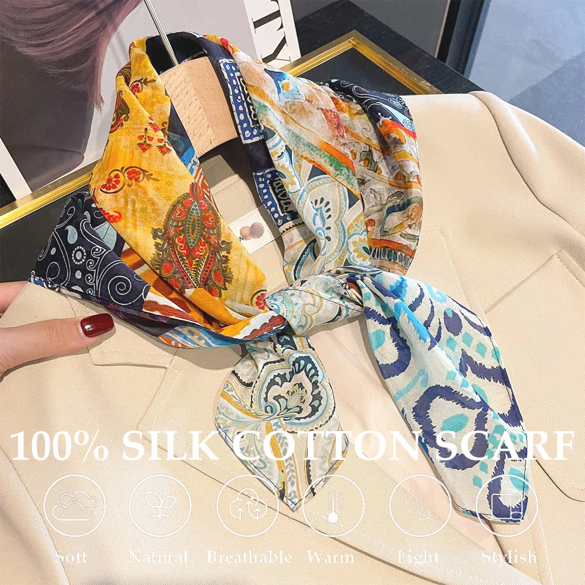 

Новый женский шарф с принтом, летний, 100% натуральный шелк, для путешествий, с защитой от УФ-излучения, для круизов, накидка, шаль, головной платок, хиджаб, пашмина, пончо