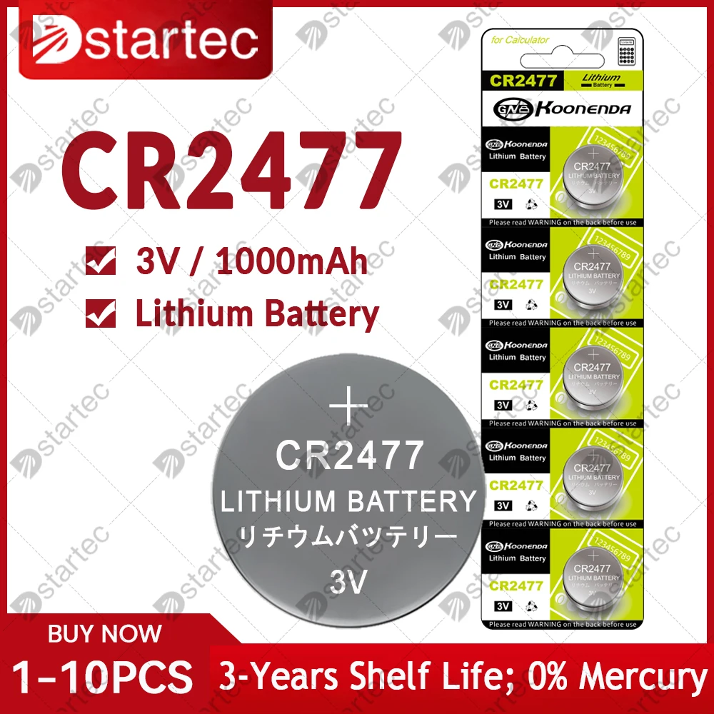 1000mAh CR2477 3V przycisk bateria litowa do latarek kalkulacyjnych wysoka wydajność zegarek odporny na wysokie temperatury ogniwo pastylkowe