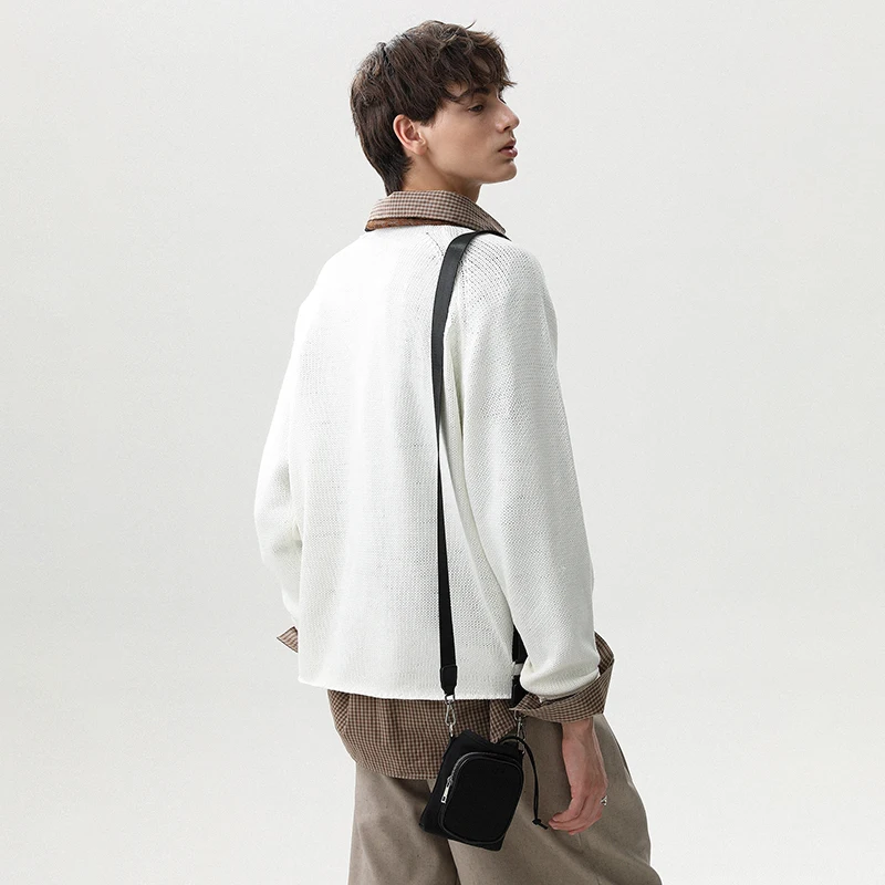 LUZHEN 無地ハンサムエレガントな気質ニットプルオーバー男性ファッション 2025 秋冬長袖セーター男性 JY4074