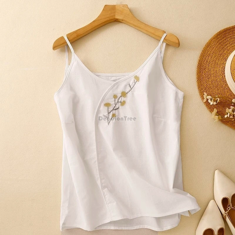 female ethnic style embroidered vest camisole women's summer cotton/linen inner camisole top female chinese style camisole top