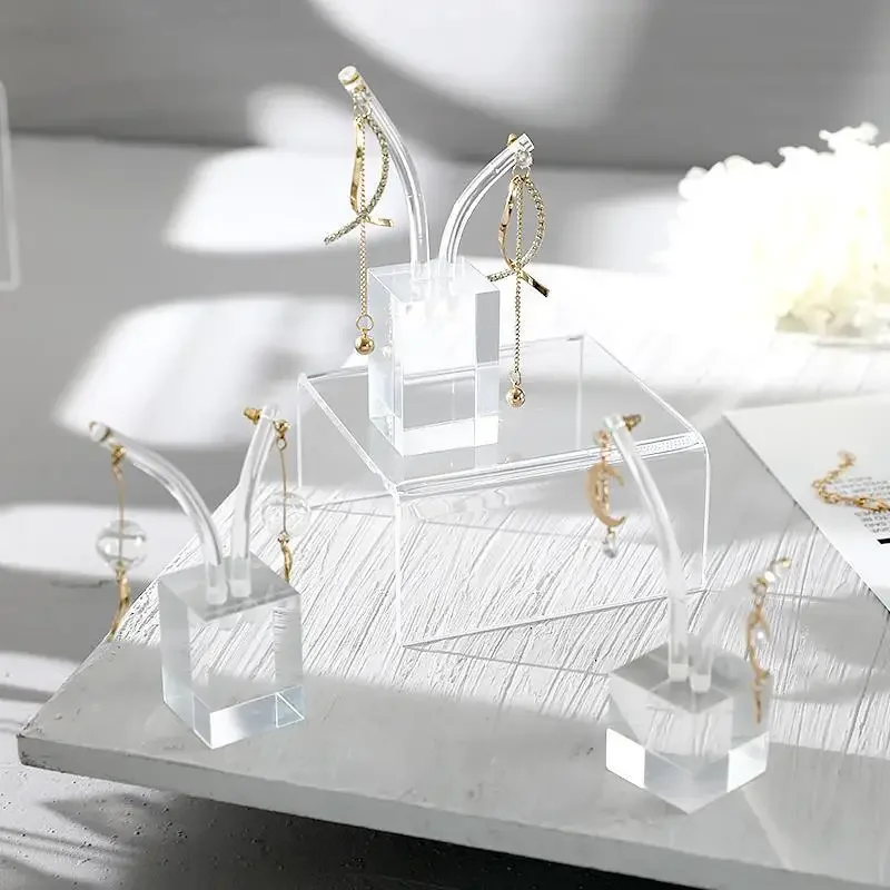 Transparent Acrylic Jewelry Earrings Display Stand T Bar Ear Stud Storage Holder Rack Dangle Eardrop Organizer Presenting Hanger