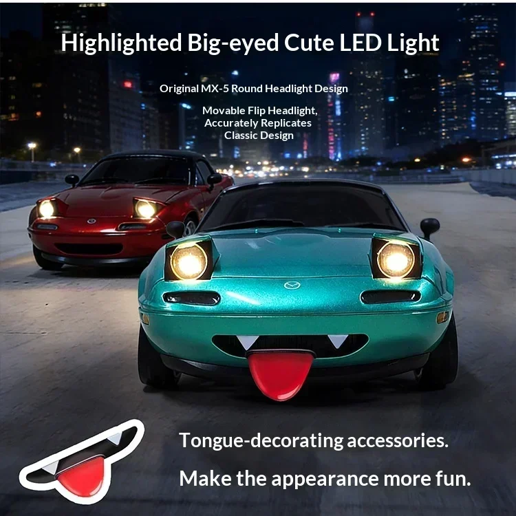 LDRC Upgraded LD1804 1:18 MX-5 RWD RC Drift Car Gyro Stabilization LED Headlight Funny Tongue 2.4G Remote Control Toy Car Gift