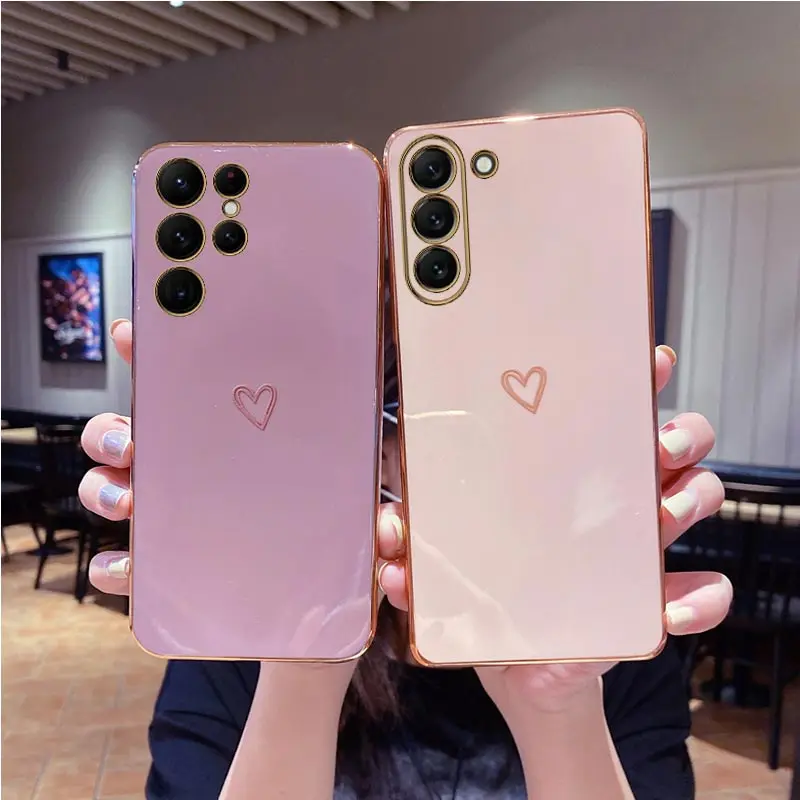 S 24 ラブハートメッキ電話電話ケースサムスンギャラクシー S24 プラス S24 ウルトラ S24 + S24Plus S24Ultra 5 グラム高級バックカバー