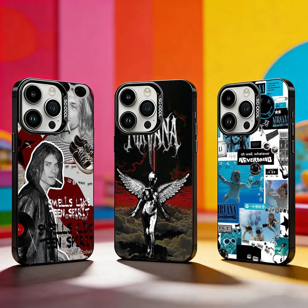 

K-Kurt N-Nirvana C-Cobain Phone Case For iPhone 17,16,15,14,13,12,11 Plus,Pro Max,XS,Colored silver phone case