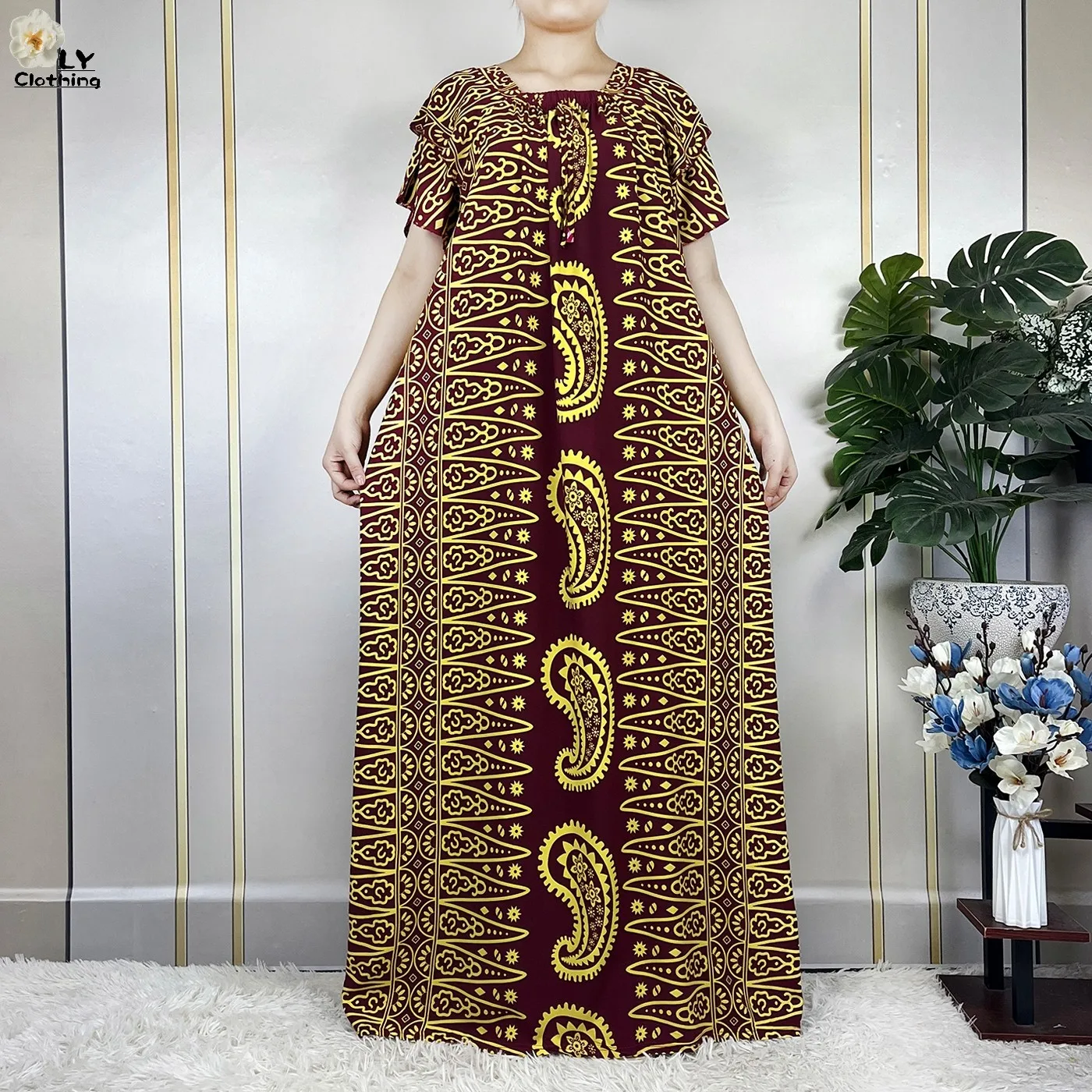 2023 New Dubai Fashion Woman Short Sleeve Dress With Big Scarf African Dashiki Printing Cotton Loose Lady Summer Casual Clothing