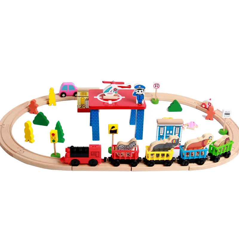 Wooden Train Track Highway Set Wooden Railway Electric Magnetic Train Toy Fit For All Brand Wood Tracks Toys For Boys G5