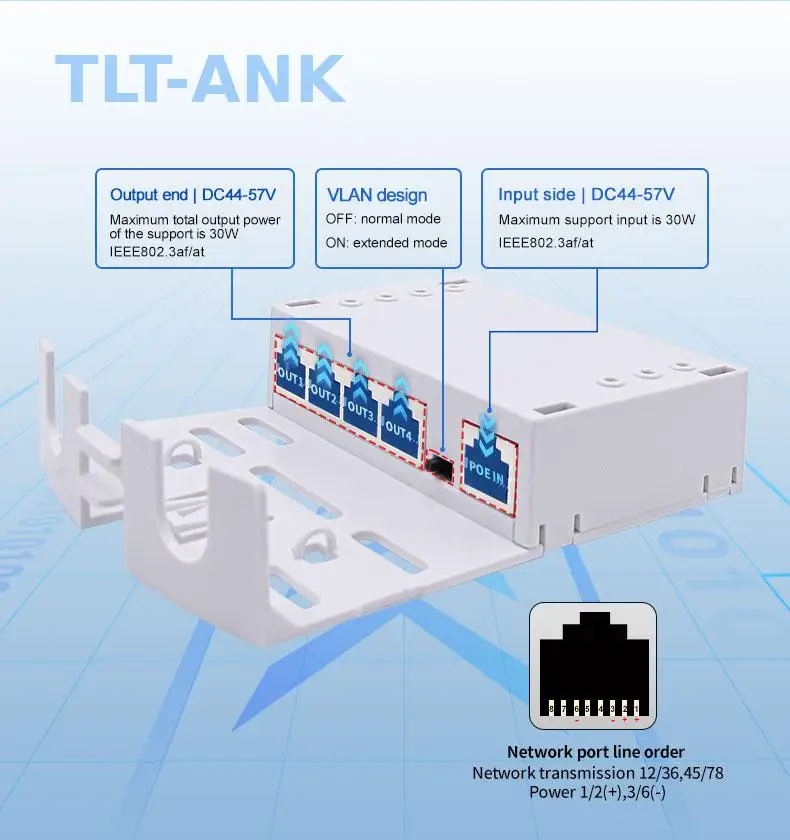Outdoor Waterproof Gigabit 1 in 4 Out POE Extender Wall Repeater 10/100/1000Mbps for Network NVR IP Camera CCTV System view 3