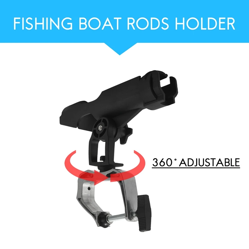 2Pack Fishing Boat Rods Holder With Large Clamp Opening 360 Degree Adjustable Fishing Rod Racks Folding Holder