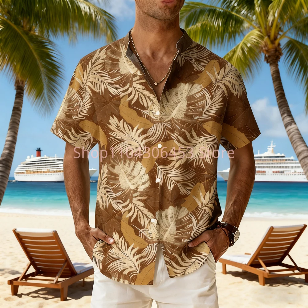 Men's 8-color Natural Coconut Tree 3D Printed Short-sleeved Lapel Hawaii Beach Vacation Thin Breathable Casual Shirt Men's Outer