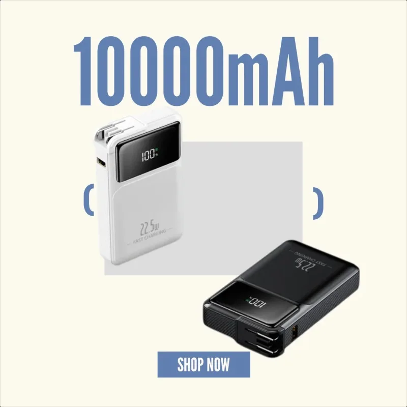

22.5W Super Fast Charging 20000mAh LCD Digital Display Multi-Function Power Bank with Built-in Cable and Plug