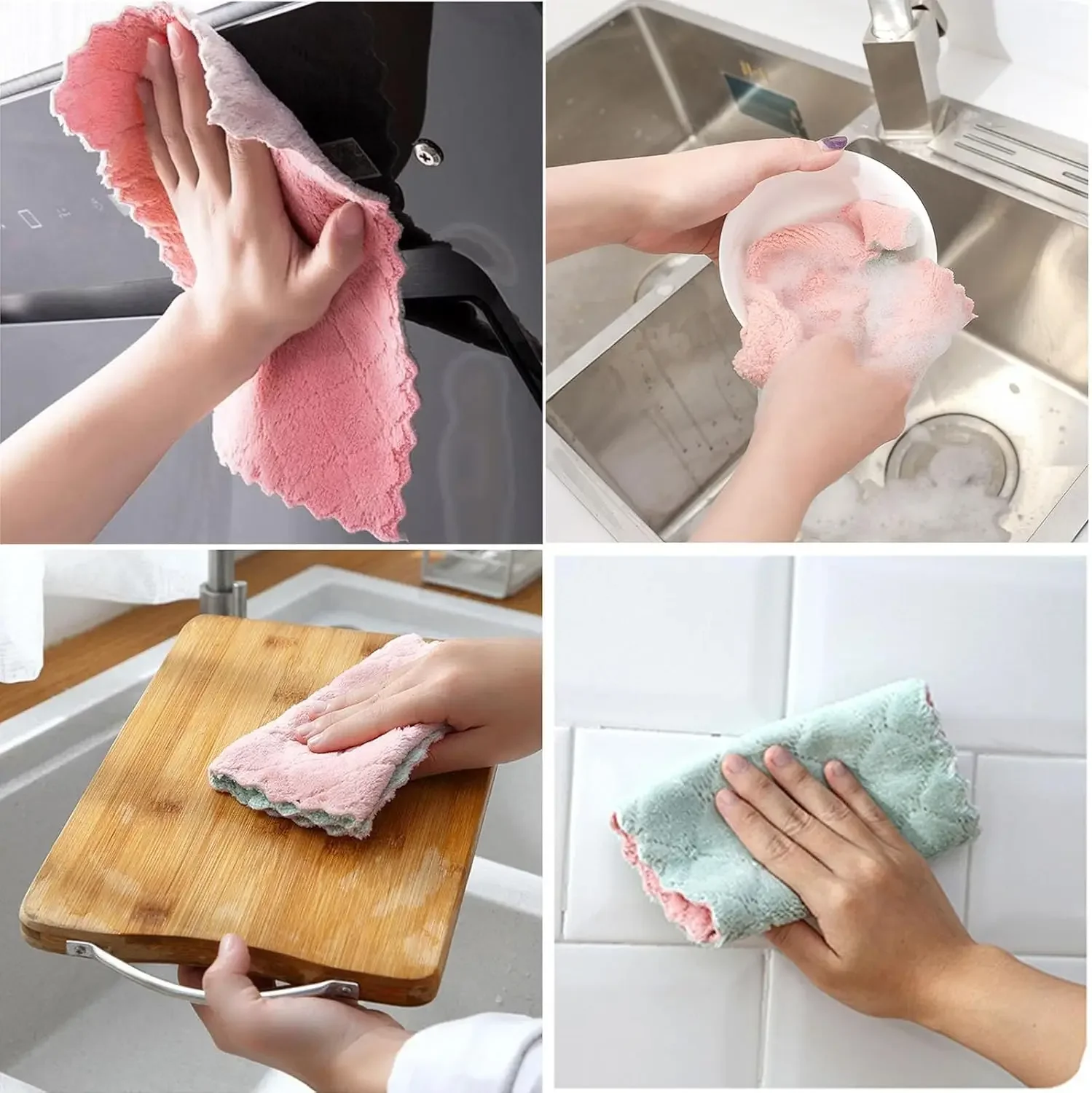 20PCS Microfiber Towel Absorbent Kitchen Cleaning Cloth Non-stick Oil Dish Towel Rags Napkins Tableware Household Cleaning Towel