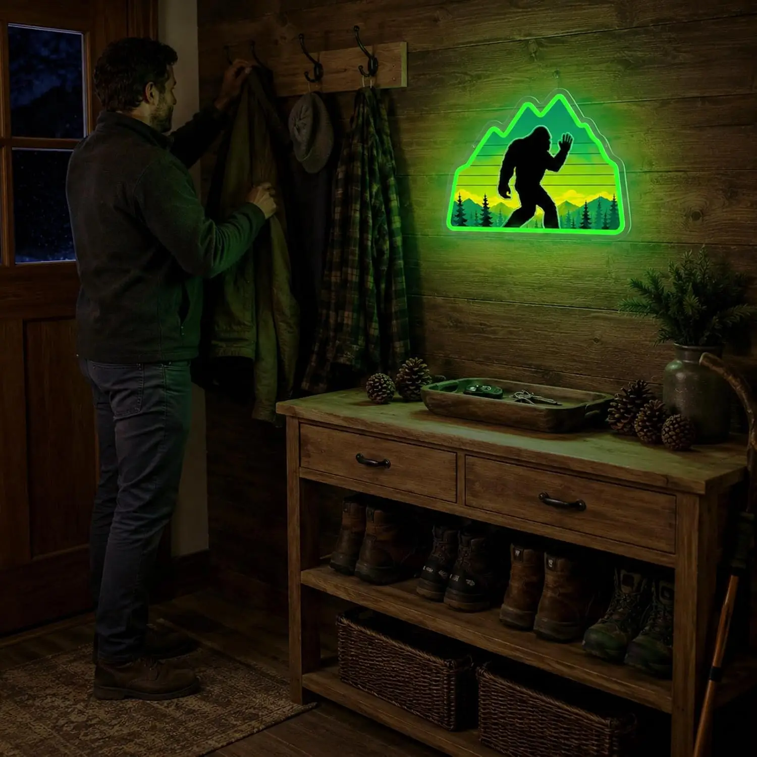 Mountain Forest Neon Sign LED Wall Light USB Powered Hanging Lamp For Cabin Camping Lodge Outdoor Adventure Bedroom Wall Decor