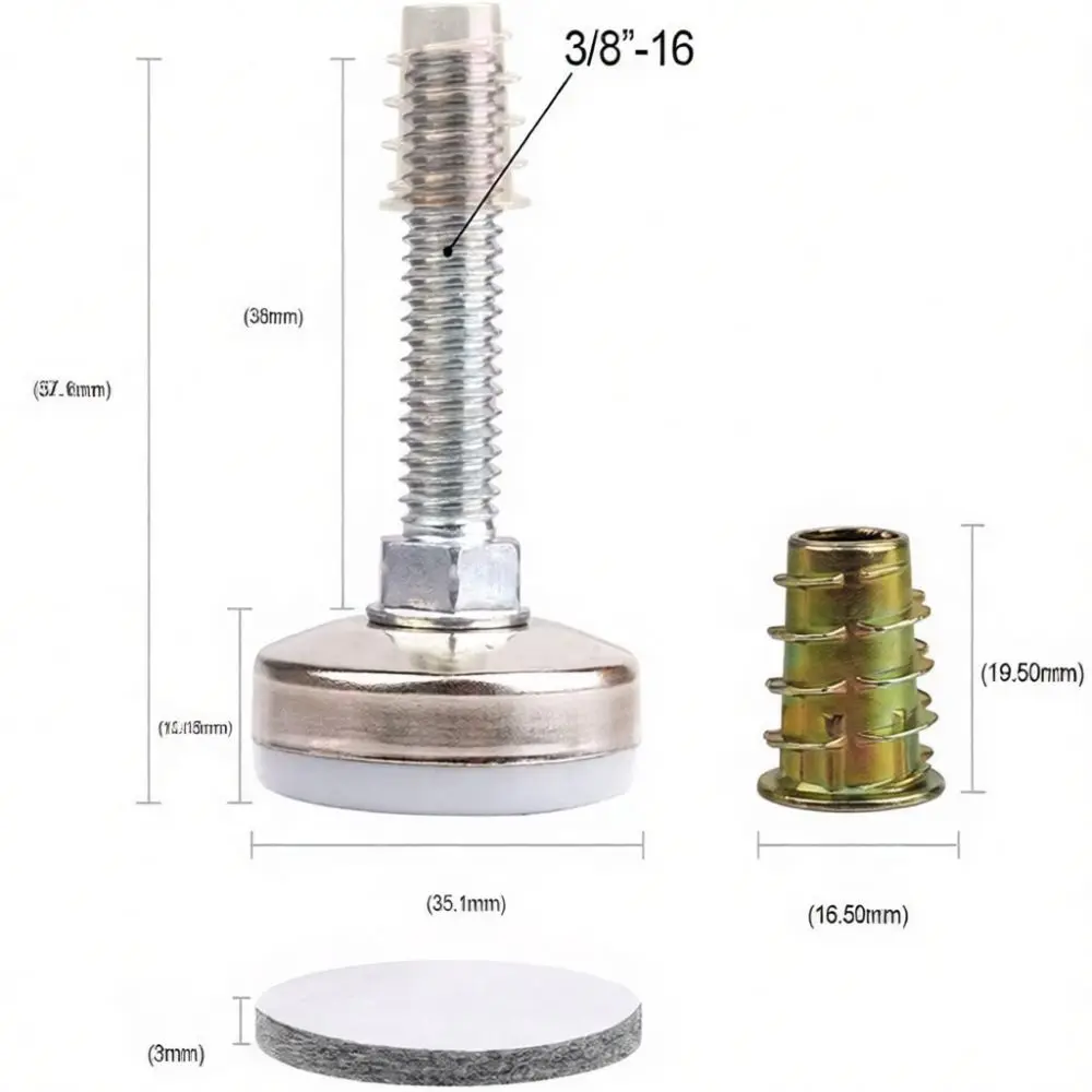 3 8 16 Inch Threaded Glide Leveling Feet Nickel Plated Steel Base Support Adjustable Fitting For Furniture Replacement