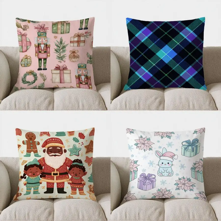 

Home Decor Christmas Nutcracker & Gift Pattern Pillow Pattern Cushion Cover Suitable For Sofa Bedroom Car Pillow Cover