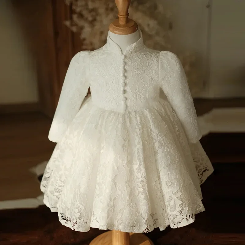 Toddler Girls Baptism Christening Dress Baby Wedding 1st Birthday Party Dresses For Children White Lace Princess Ball Gown