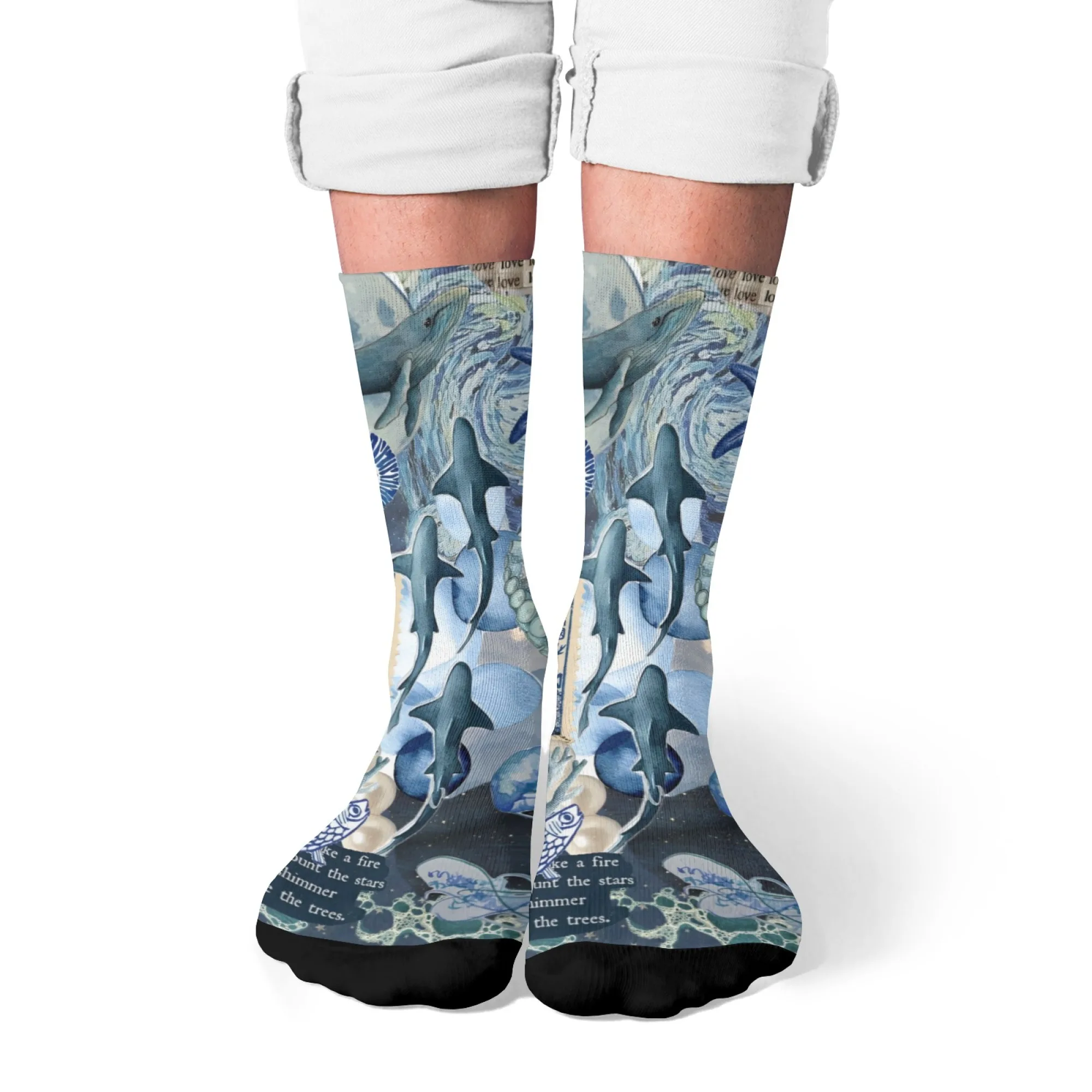 Nuevas medias creativas Retro con temática del océano, calcetines suaves y transpirables para hombre, calcetines Unisex informales cómodos para uso al aire libre