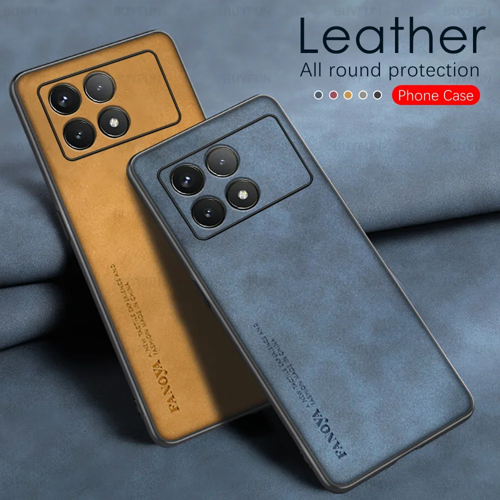 PocoF6Pro Case Luxury Sheepskin Leather Fundas For Xiaomi Poco F6 Pro PocoF6 Little F6Pro Poxo F6 5G Full Lens Protection Cover