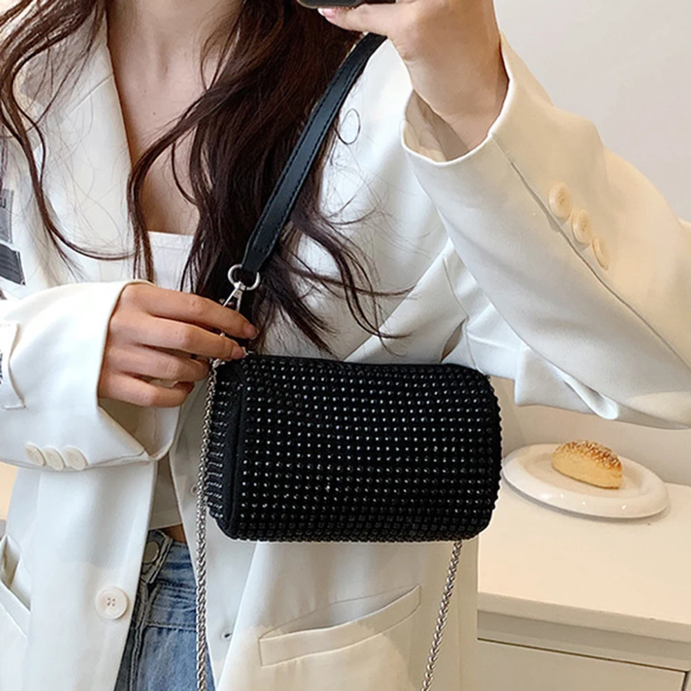 Rhinestone Luxury Evening Bag Ladies Cylinder Diamond Crossbody Bag Party Fashion Handbag Designer Shoulder Bag Women Dinner Bag