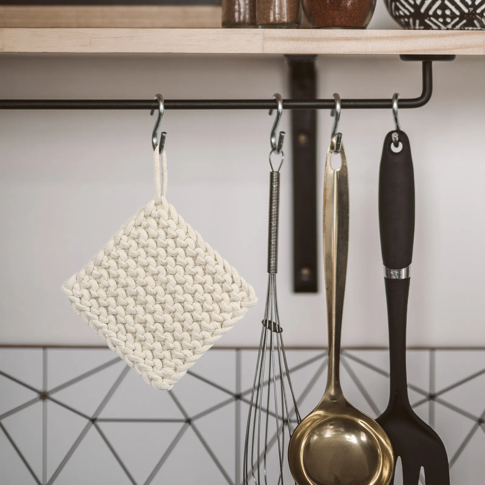 

1Pcs Woven Cotton Pot Mat Thick Square Cup Cushion Non-Slip Heat Resistant for Dining Table Protection Noise Reduction