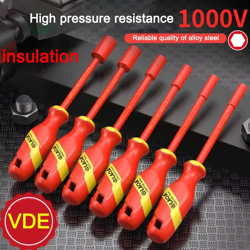 LAOA 1000V Withstand Voltage Insulated Hex Socket Screwdriver Heavy Duty Electrician Special Nut Driver for Electrical Wiring