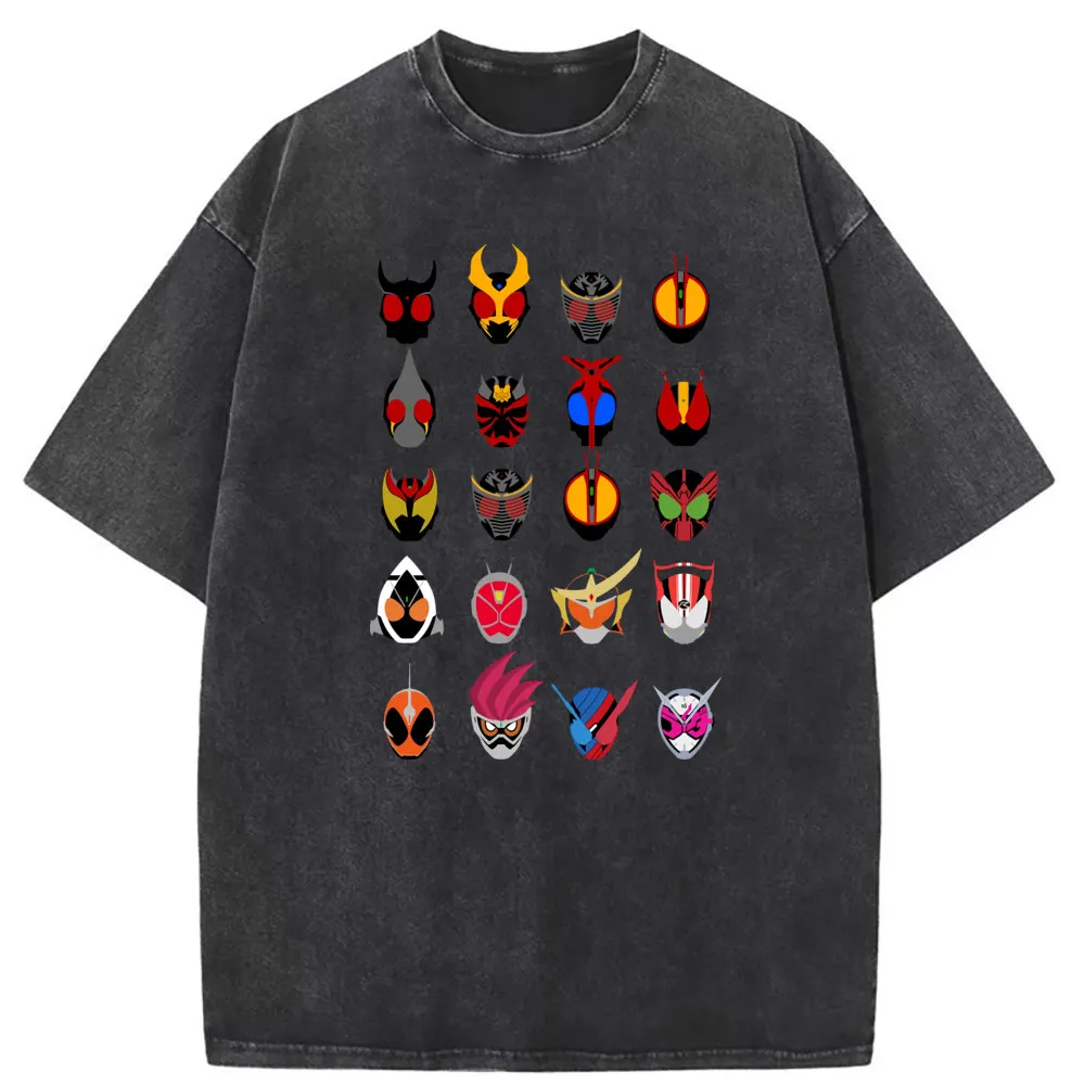 Masked Rider Character T-shirts Man Japanese TV Long Sleeve Tee Shirt Men Retro Washed Cotton Sweatshirts Adult Classic Clothing