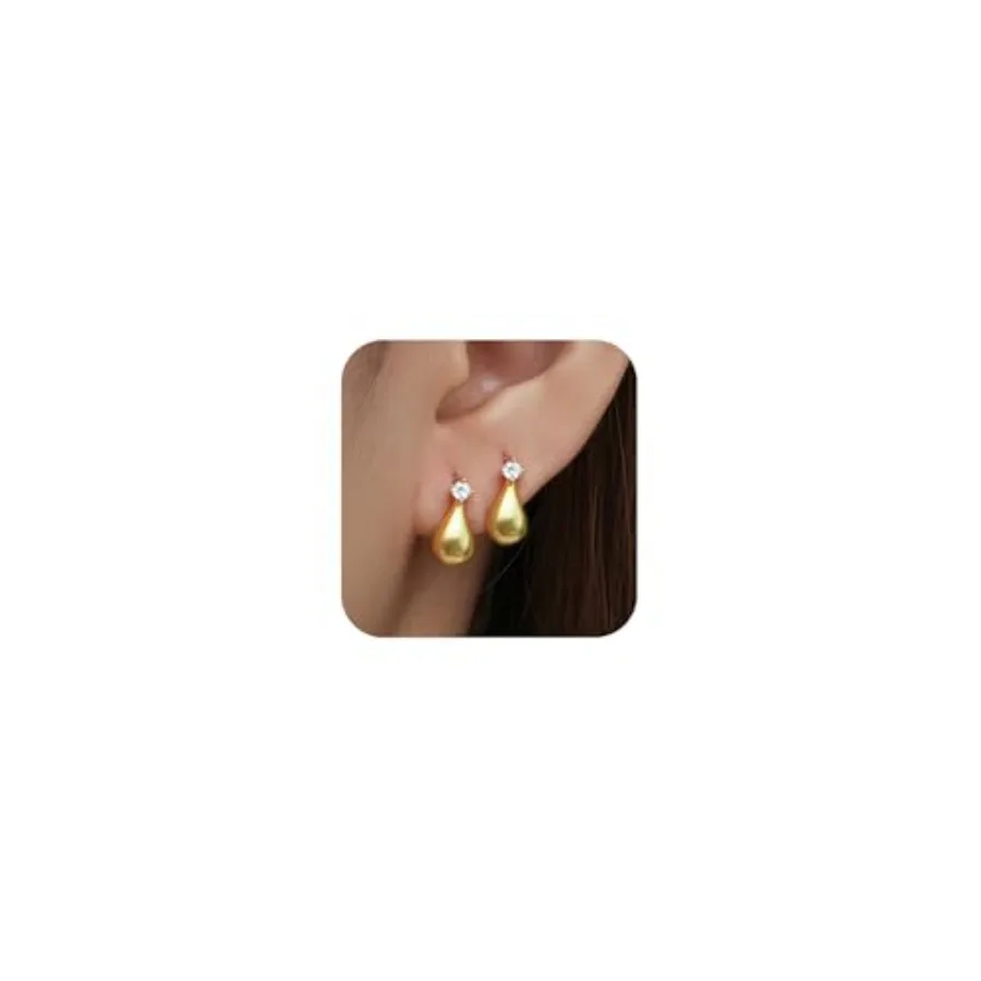 

Waterdrop Chunky en Hoop Earring for Women, 925 Sterling Cubic Zirconia Teardrop Huggie Hoop Earrings 14k Plated Stud Earring H