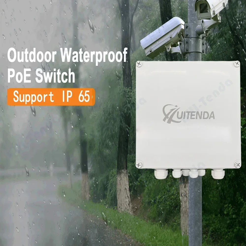 Huitenda POE Switch 4/8Ports IP65 Waterproof Outdoor 100/1000Mbps PoE Network Switch 65W/96W Power for IP Cameras Wireless AP