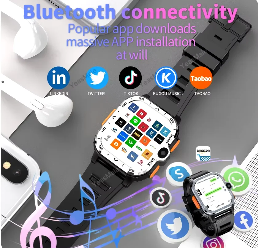 

Android SmartWatch с 4G SIM-картой, двумя камерами, 64 ГБ/16 ГБ ПЗУ, NFC, GPS, Wi-Fi, водонепроницаемый умный браслет Google Play для мужчин, подарок