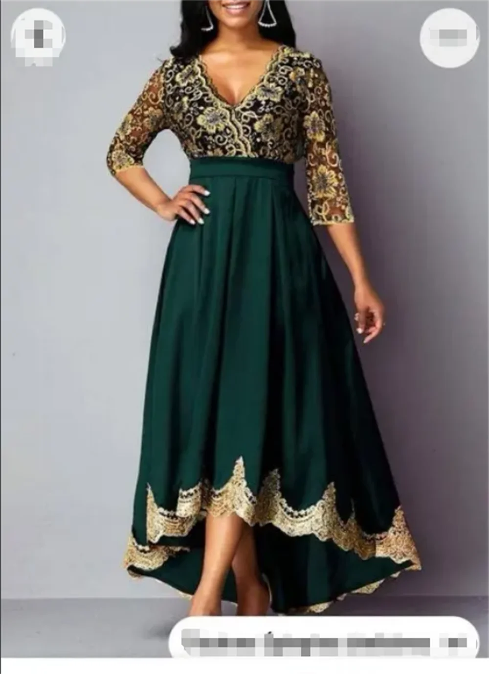 

Plus Size Mother Of The Bride Green V- Neck Satin See-through Lace Crossover Hem Split Tea-Length Dress