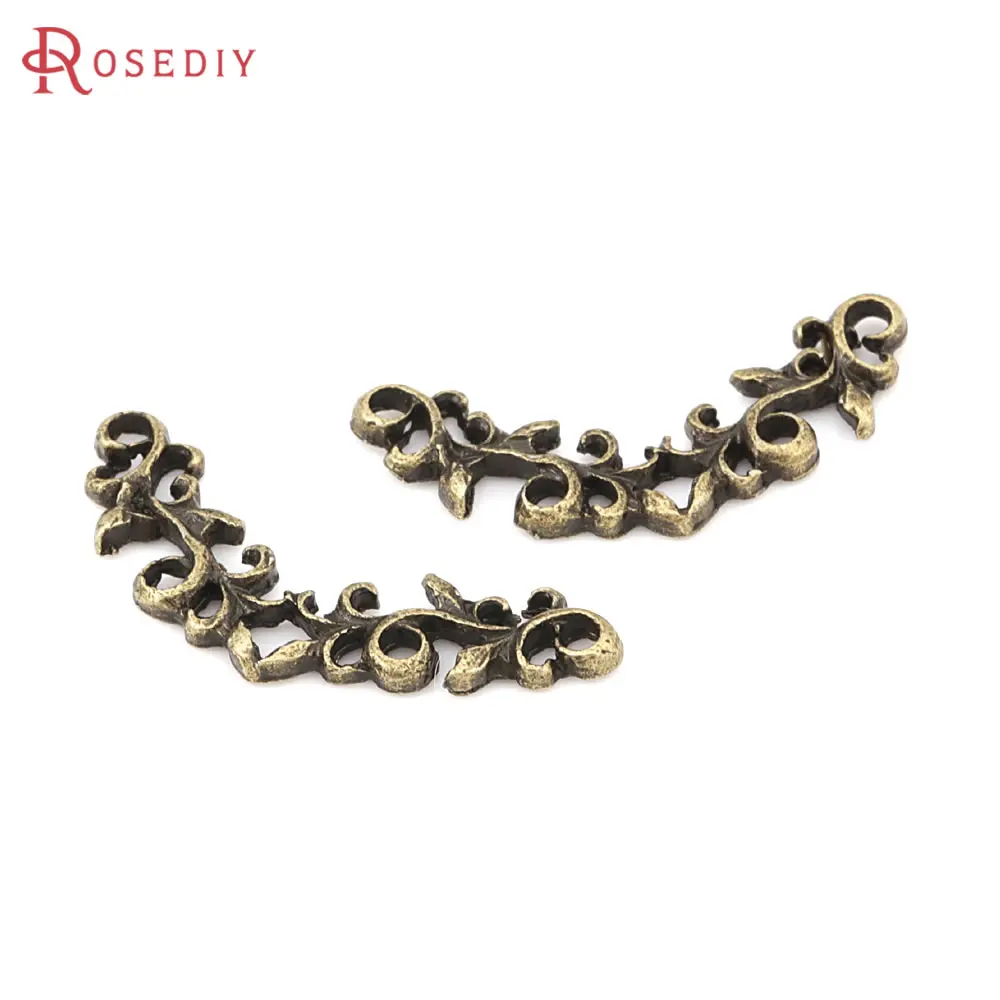 50PCS Antique Bronze Antique Gold Color Zinc Alloy Flower Vine Connect Charms Diy Jewelry Making Supplies Earrings Accessories