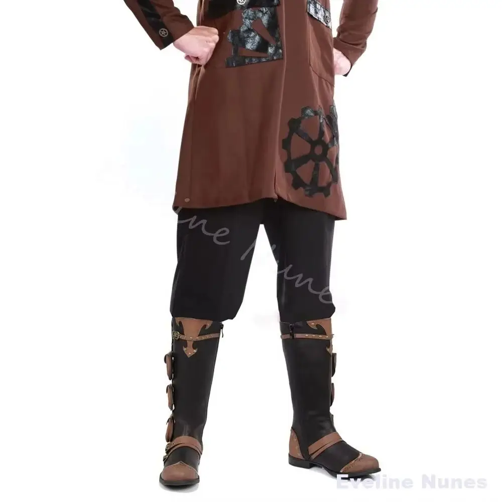 Medieval Steampunk Retro Knee High Boots Men Belt Buckle Pocket Decoration Western Boots 2026 New Men's Plus Size Cosplay Boots
